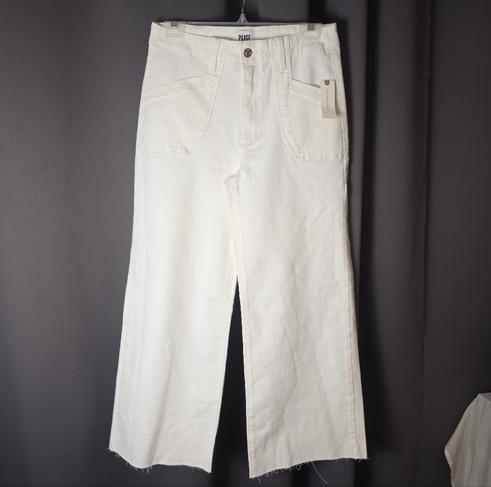 Paige‎ Anessa Women’s 28 Wide Leg Jeans Ecru Cream Denim Raw Hem NWT $229